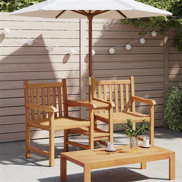 Grote foto vidaxl tuinstoelen met plank geometrisch met opslag bruin 152 x 63 x 89 cm massief teakhout tuin en terras tuinmeubelen