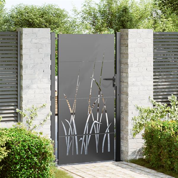 Grote foto vidaxl tuinpoort zwart 105 x 200 cm poedergecoat staal tuin en terras hekken en schuttingen