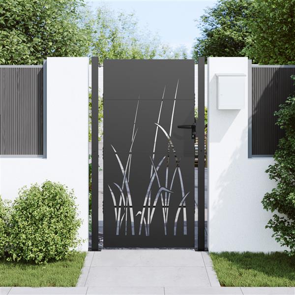 Grote foto vidaxl tuinpoort zwart 105 x 200 cm poedergecoat staal tuin en terras hekken en schuttingen