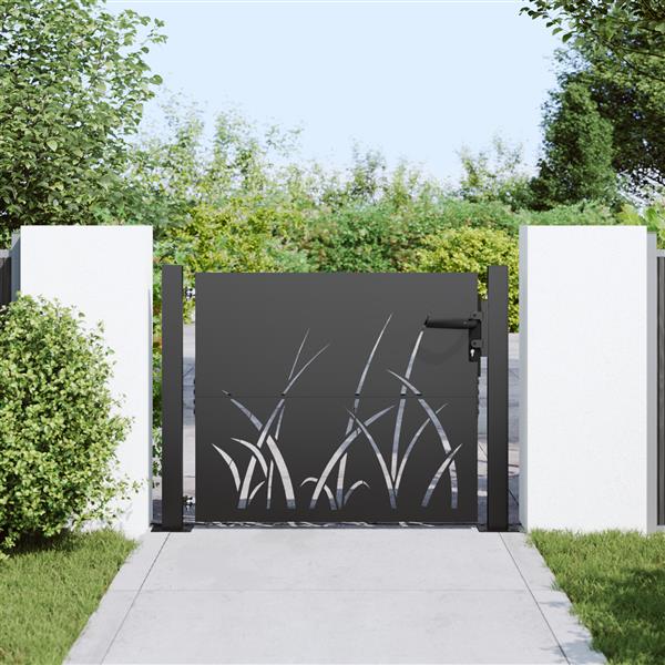 Grote foto vidaxl tuinpoort zwart 105 x 100 cm poedergecoat staal tuin en terras hekken en schuttingen