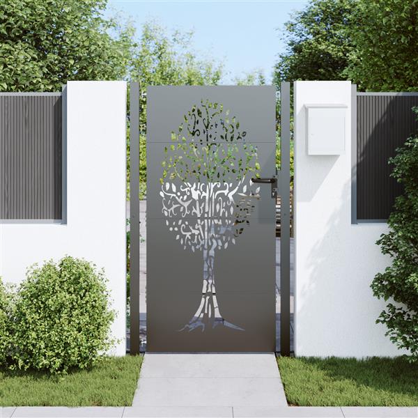 Grote foto vidaxl tuinpoort anders zwart 105 x 175 cm poedergecoat staal tuin en terras hekken en schuttingen