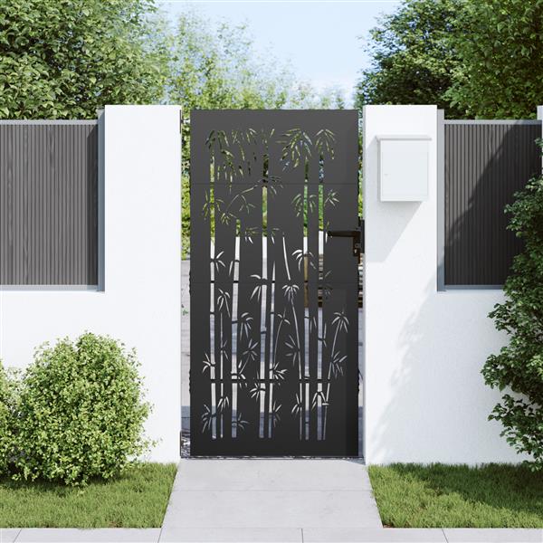 Grote foto vidaxl tuinpoort anders met slot zwart 105 x 200 cm poedergecoat staal tuin en terras hekken en schuttingen