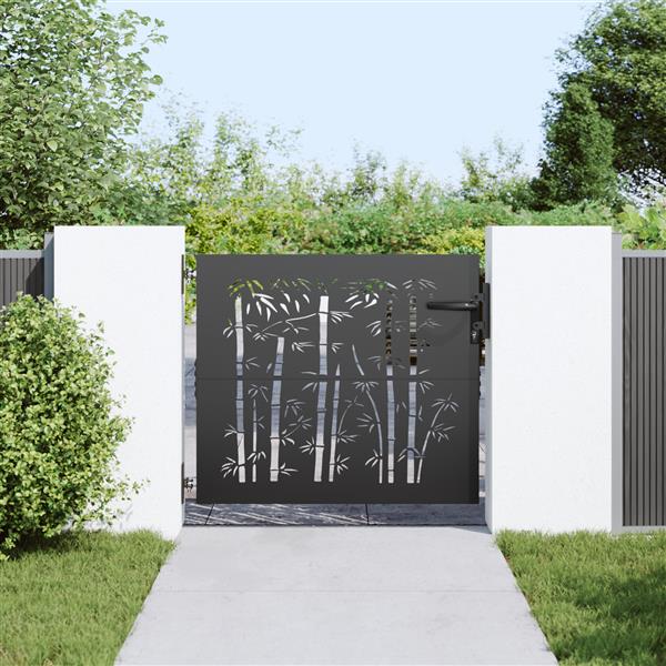 Grote foto vidaxl tuinpoort anders met slot zwart 105 x 100 cm poedergecoat staal tuin en terras hekken en schuttingen