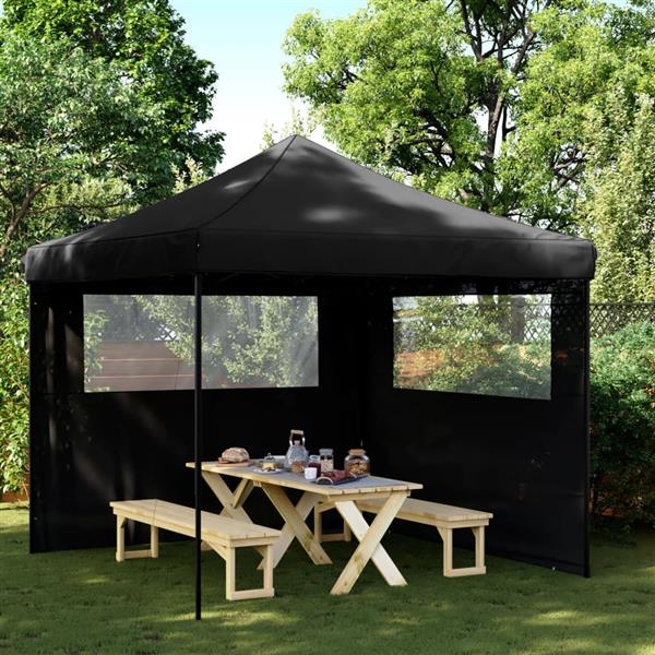 Grote foto vidaxl partytent inklapbaar pop up met 2 zijwanden zwart tuin en terras overige tuin en terras