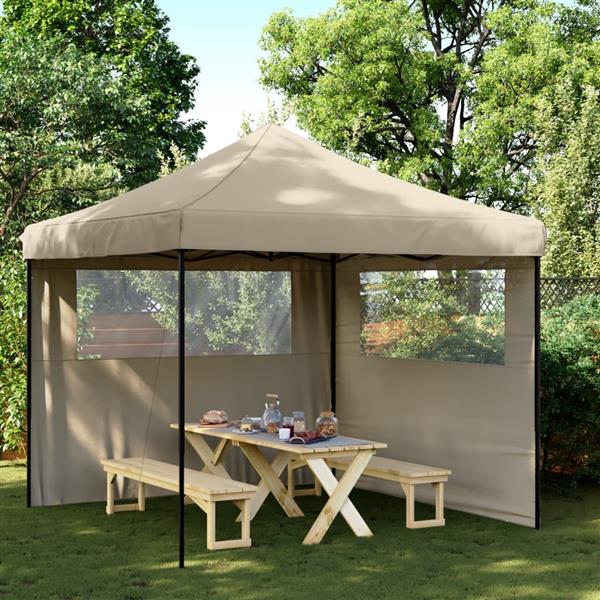Grote foto vidaxl partytent inklapbaar pop up met 2 zijwanden taupe tuin en terras overige tuin en terras