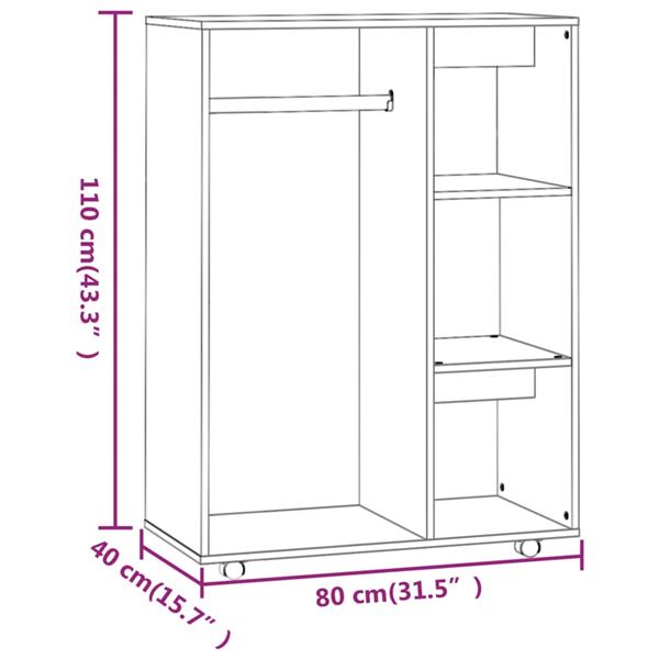 Grote foto vidaxl kledingkast 80x40x110 cm bewerkt hout bruin eikenkleur huis en inrichting overige
