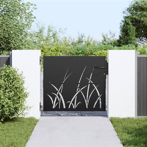 Grote foto vidaxl tuinpoort met slot zwart 105 x 100 cm poedergecoat staal tuin en terras hekken en schuttingen