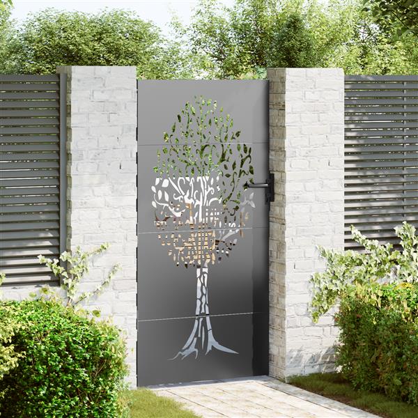 Grote foto vidaxl tuinpoort anders zwart 100 x 175 cm poedergecoat staal tuin en terras hekken en schuttingen