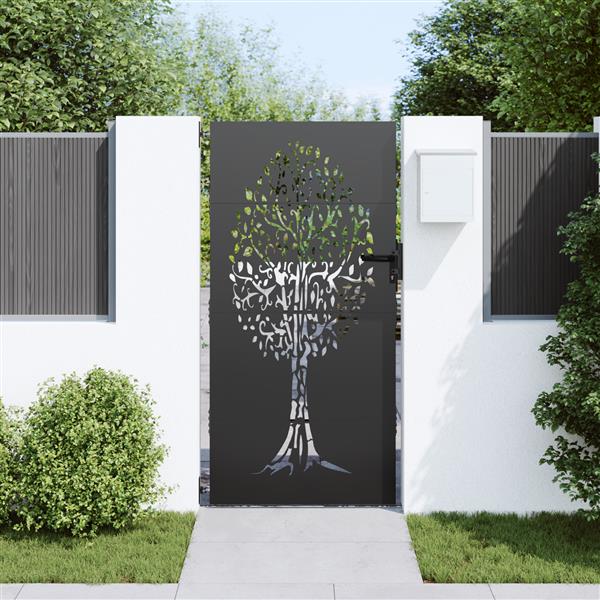 Grote foto vidaxl tuinpoort anders zwart 100 x 175 cm poedergecoat staal tuin en terras hekken en schuttingen