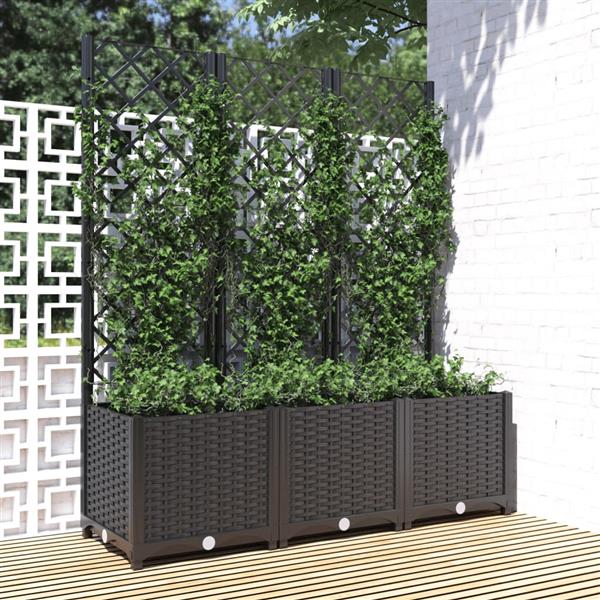 Grote foto vidaxl plantenbak met latwerk 120x40x136 cm polypropeen zwart tuin en terras overige tuin en terras