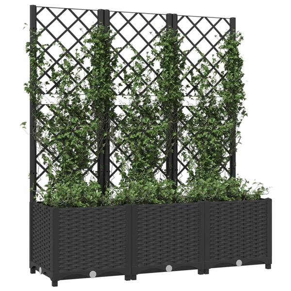 Grote foto vidaxl plantenbak met latwerk 120x40x136 cm polypropeen zwart tuin en terras overige tuin en terras
