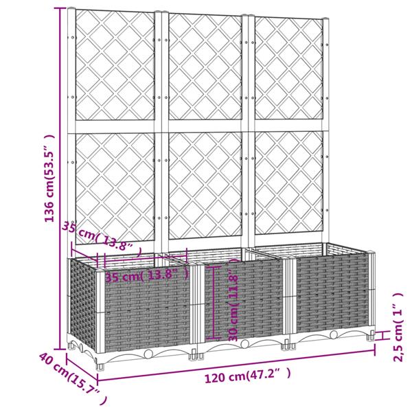 Grote foto vidaxl plantenbak met latwerk 120x40x136 cm polypropeen zwart tuin en terras overige tuin en terras