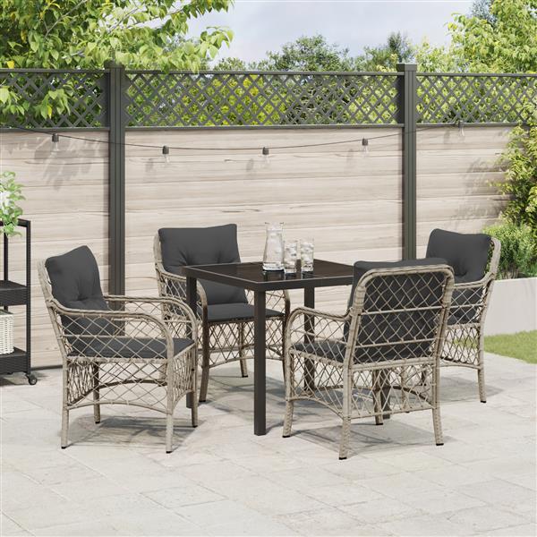 Grote foto vidaxl 5 delige tuinset met kussens in lichtgrijs poly rattan tuin en terras tuinmeubelen