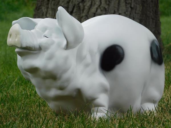 Grote foto spaarvarken xl polystone wit met zwart tuin en terras tuindecoratie