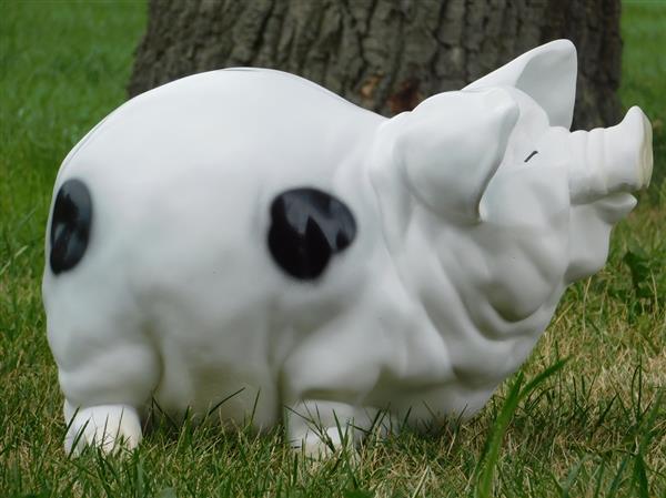 Grote foto spaarvarken xl polystone wit met zwart tuin en terras tuindecoratie