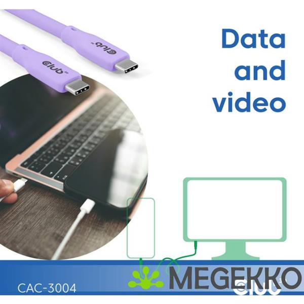 Grote foto club3d usb c oplaadkabel paars siliconen tangle free computers en software overige computers en software