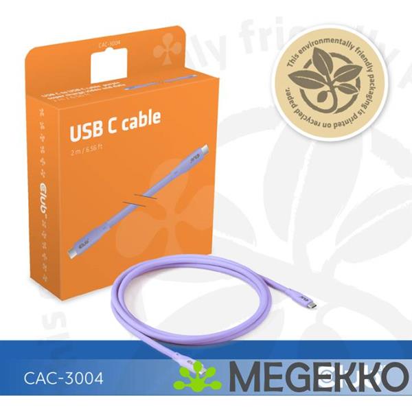 Grote foto club3d usb c oplaadkabel paars siliconen tangle free computers en software overige computers en software