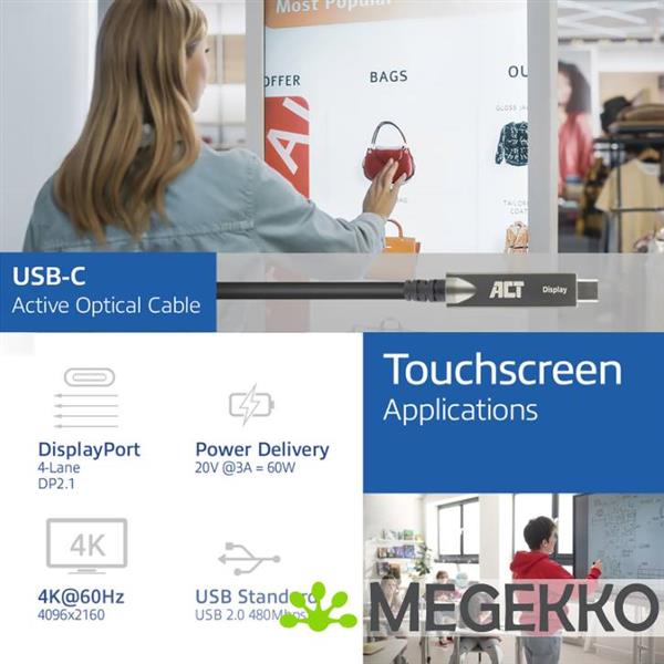 Grote foto act usb c 3.2 gen2 active optical cable aoc . voor touchpanels. video. data. power. 5m computers en software overige computers en software