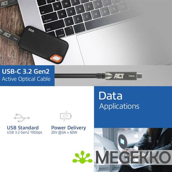 Grote foto act usb c 3.2 gen2 active optical cable aoc . voor touchpanels. video. data. power. 5m computers en software overige computers en software