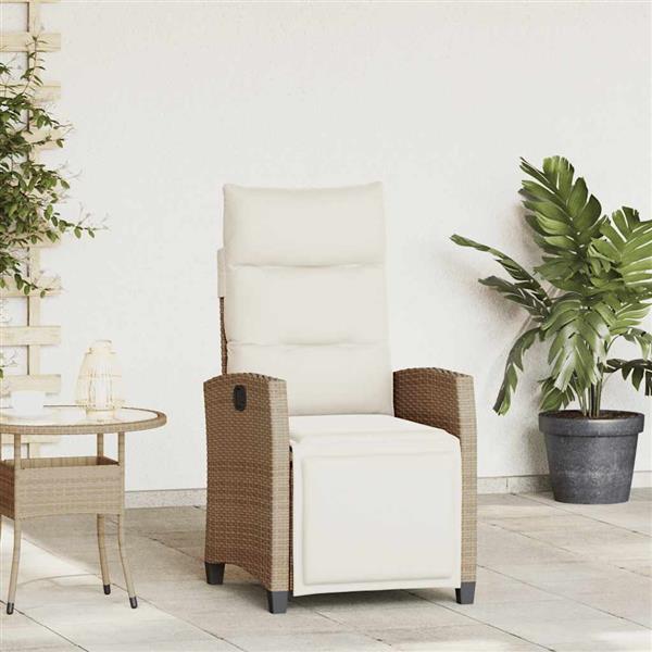 Grote foto vidaxl verstelbare tuinstoel met bijzettafel poly rattan beige tuin en terras tuinmeubelen