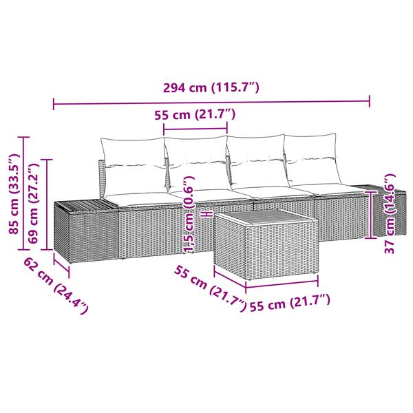 Grote foto vidaxl 5 delige tuinbank set met kussens zwart poly rattan en acacia tuin en terras tuinmeubelen