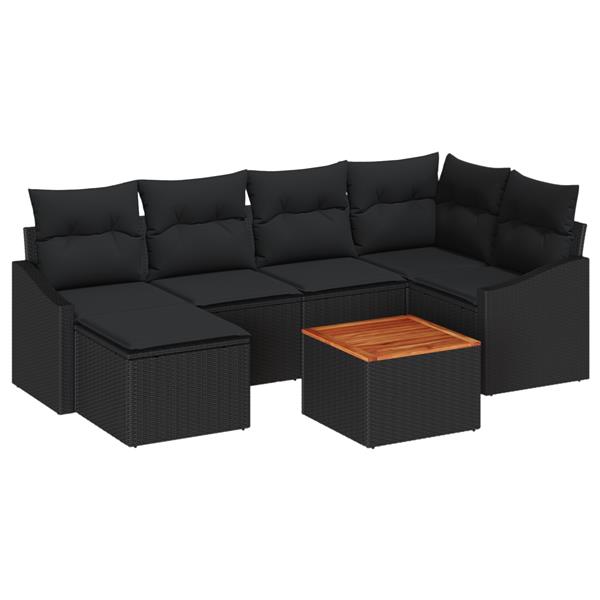 Grote foto vidaxl 7 delige tuinbankenset met kussens poly rattan acaciahout zwart tuin en terras tuinmeubelen