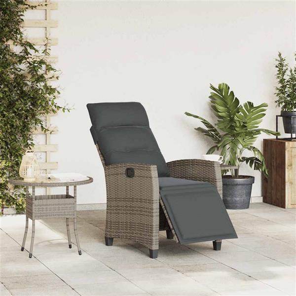 Grote foto vidaxl verstelbare tuinstoel met bijzettafel poly rattan grijs tuin en terras tuinmeubelen