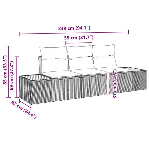 Grote foto vidaxl 3 delige tuin sofa set met kussens zwart poly rattan acacia tuin en terras tuinmeubelen