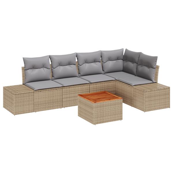 Grote foto vidaxl 6 delige tuinbankenset met kussens poly rattan acaciahout beige tuin en terras tuinmeubelen