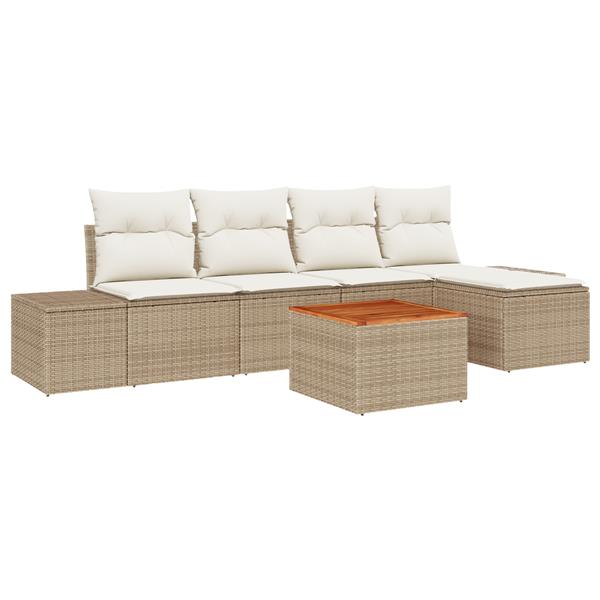 Grote foto vidaxl 6 delige tuinbankenset met kussens poly rattan acaciahout beige tuin en terras tuinmeubelen