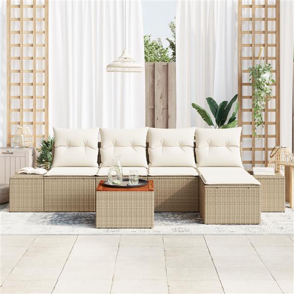 Grote foto vidaxl 6 delige tuinbankenset met kussens poly rattan acaciahout beige tuin en terras tuinmeubelen