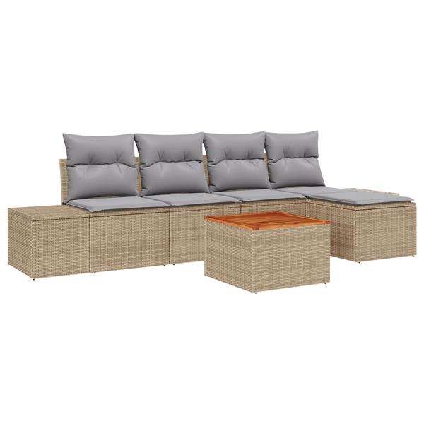 Grote foto vidaxl 6 delige tuinbankenset met kussens poly rattan acaciahout beige tuin en terras tuinmeubelen