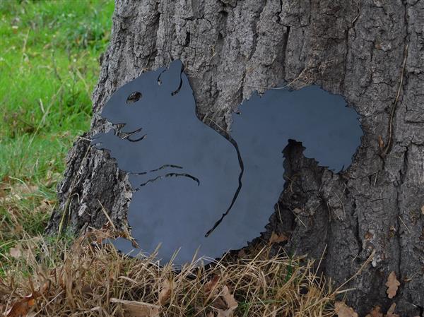 Grote foto prachtig silhouette van een eekhoorn mat zwart metaal tuin en terras tuindecoratie