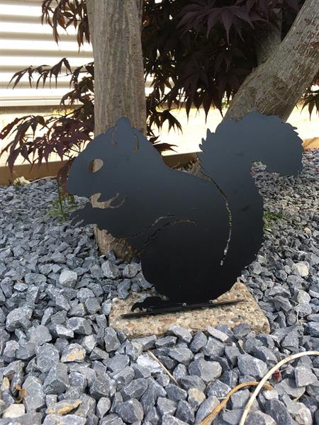 Grote foto prachtig silhouette van een eekhoorn mat zwart metaal tuin en terras tuindecoratie