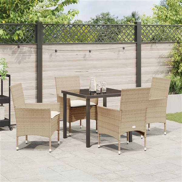 Grote foto vidaxl 5 delige tuinset met kussens beige poly rattan tuin en terras tuinmeubelen