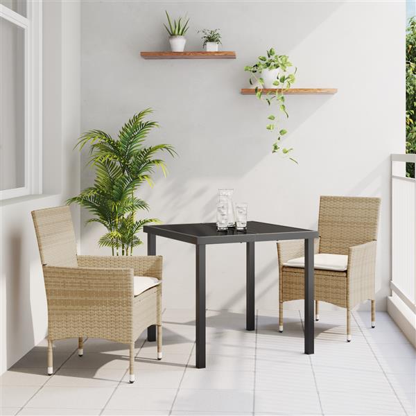 Grote foto vidaxl 3 delige tuinset met kussens in beige poly rattan tuin en terras tuinmeubelen