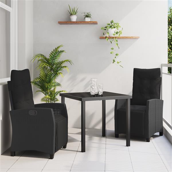 Grote foto vidaxl 3 delige tuin eetset zwart poly rattan tuin en terras tuinmeubelen