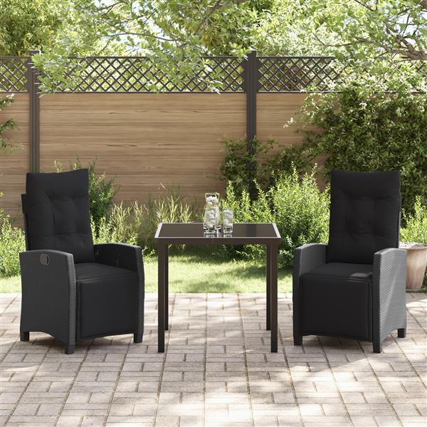 Grote foto vidaxl 3 delige tuin eetset zwart poly rattan tuin en terras tuinmeubelen
