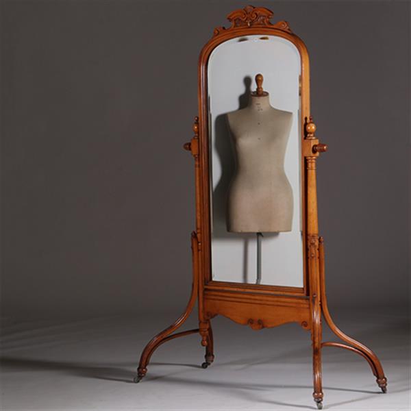 Grote foto uiterst elegante passpiegel in blond notenhout ca 1895 facet geslepen no.311415 antiek en kunst spiegels