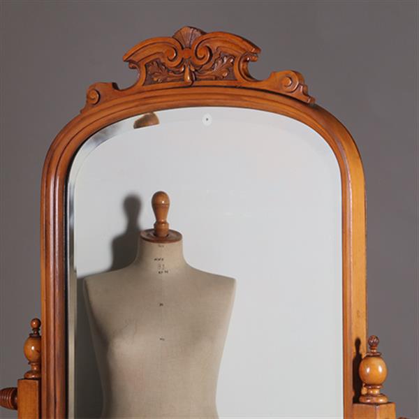 Grote foto uiterst elegante passpiegel in blond notenhout ca 1895 facet geslepen no.311415 antiek en kunst spiegels