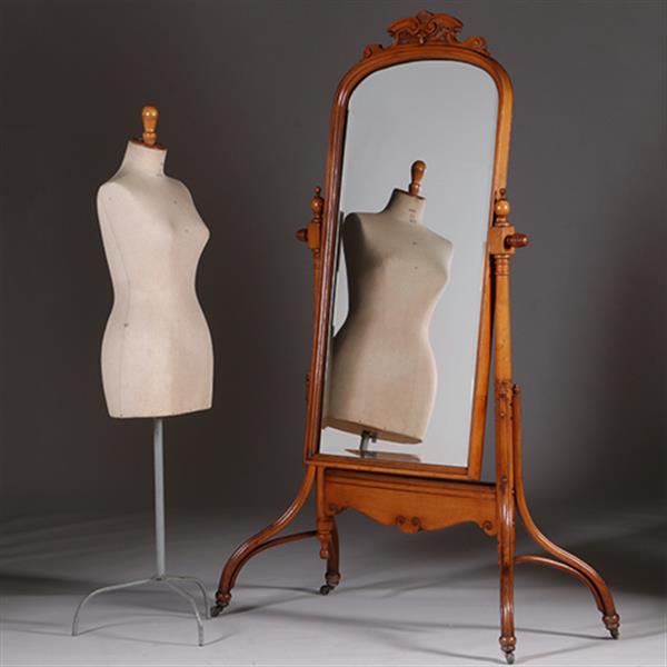 Grote foto uiterst elegante passpiegel in blond notenhout ca 1895 facet geslepen no.311415 antiek en kunst spiegels