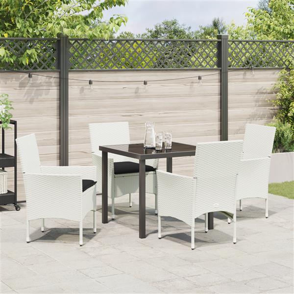 Grote foto vidaxl 5 delige tuin eettafelset met kussens wit poly rattan tuin en terras tuinmeubelen