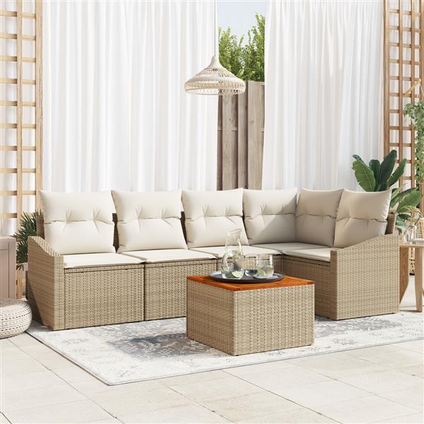 Grote foto vidaxl 6 delige tuinbankenset met kussens poly rattan acaciahout beige tuin en terras tuinmeubelen