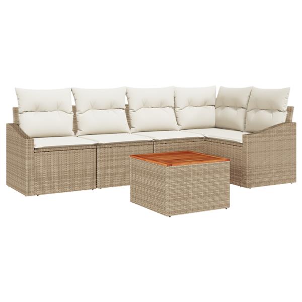 Grote foto vidaxl 6 delige tuinbankenset met kussens poly rattan acaciahout beige tuin en terras tuinmeubelen