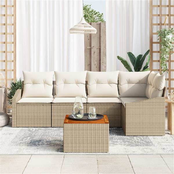 Grote foto vidaxl 6 delige tuinbankenset met kussens poly rattan acaciahout beige tuin en terras tuinmeubelen