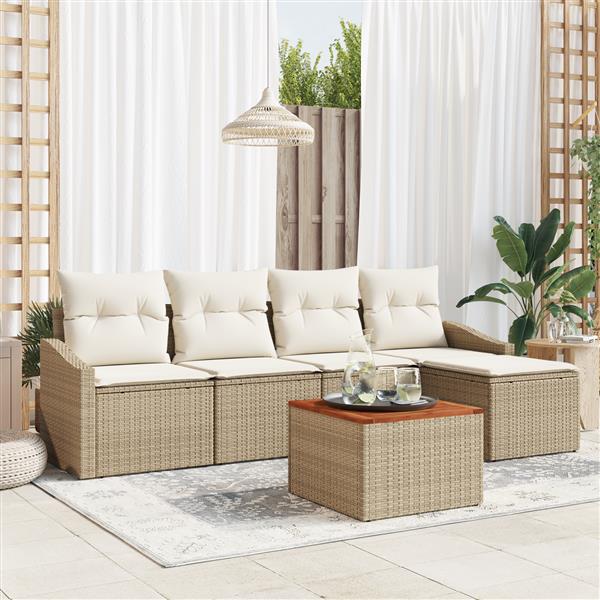 Grote foto vidaxl 6 delige tuinbankenset met kussens poly rattan acaciahout beige tuin en terras tuinmeubelen