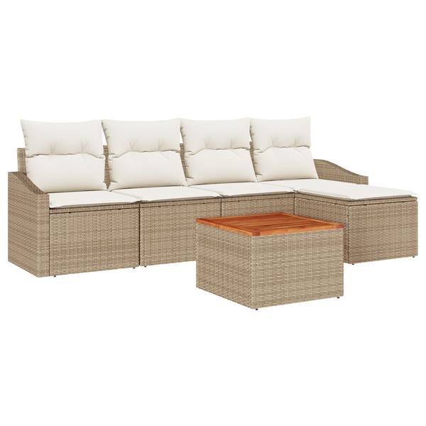 Grote foto vidaxl 6 delige tuinbankenset met kussens poly rattan acaciahout beige tuin en terras tuinmeubelen