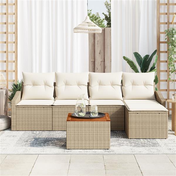 Grote foto vidaxl 6 delige tuinbankenset met kussens poly rattan acaciahout beige tuin en terras tuinmeubelen