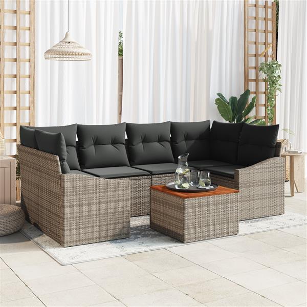 Grote foto vidaxl 7 delige tuinbankset met kussens grijs poly rattan acacia tuin en terras tuinmeubelen