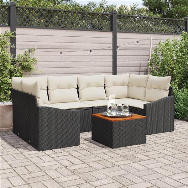 Grote foto vidaxl 7 delige tuinset met kussens zwart poly rattan acacia tuin en terras tuinmeubelen